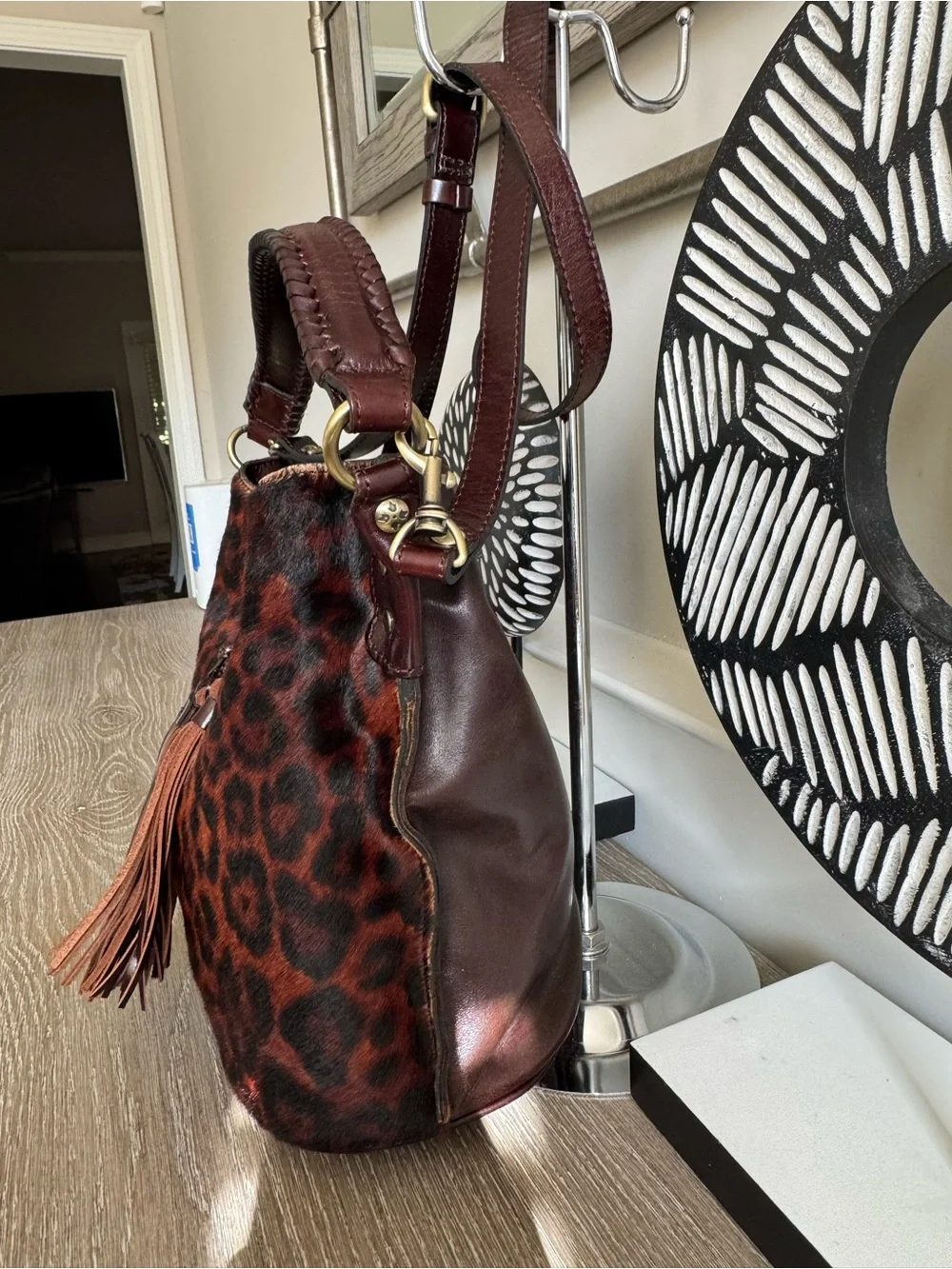 Patricia Nash Brown Leopard-Print Leather Hobo with Tassel